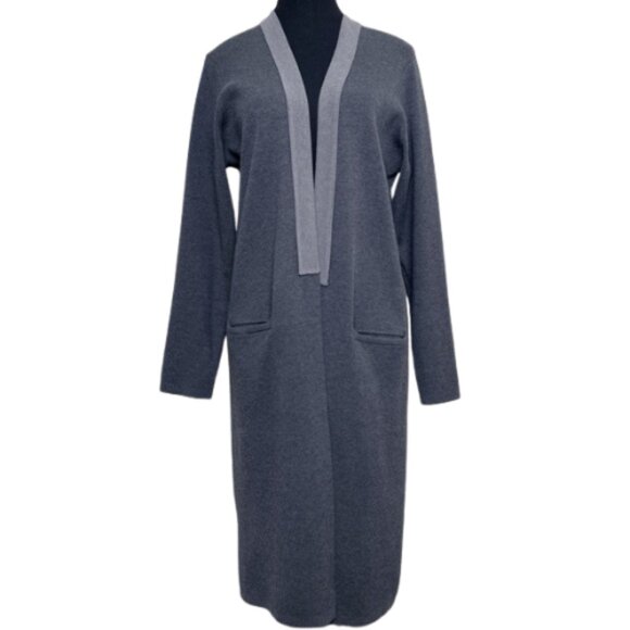 Oak + Fort Womens Small Contrast Collar Long Cotton Cardigan Grey Color CN - Picture 2 of 14